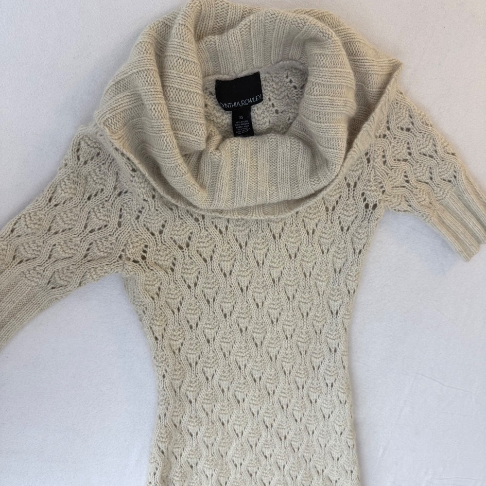 Cynthia Rowley Beige Angora Wool Blend Cowl Neck Cable Knit Sweater Dress XS - Picture 10 of 13